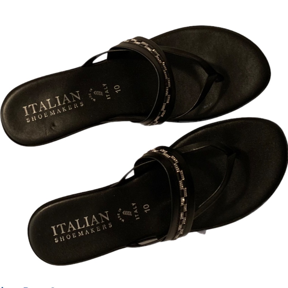 Italian Shoemakers Black Wedge Sandals with Embellished Straps